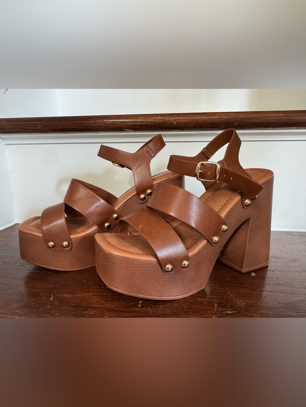 Madden girl brown block high heel chunky platform size 5